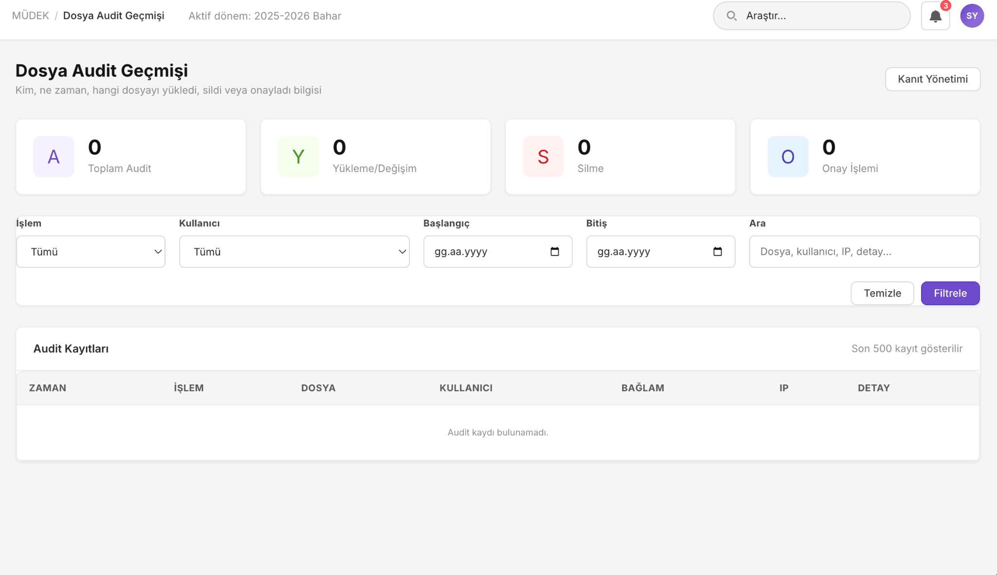 Dosya audit geçmişi — belge işlemleri izi